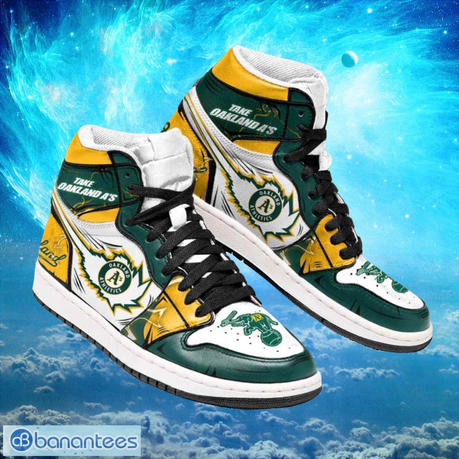 mlb oakland athletics custom timeless air jordan hightop shoes image MLB Oakland Athletics Custom Timeless Air Jordan Hightop Shoes Product Photo 1