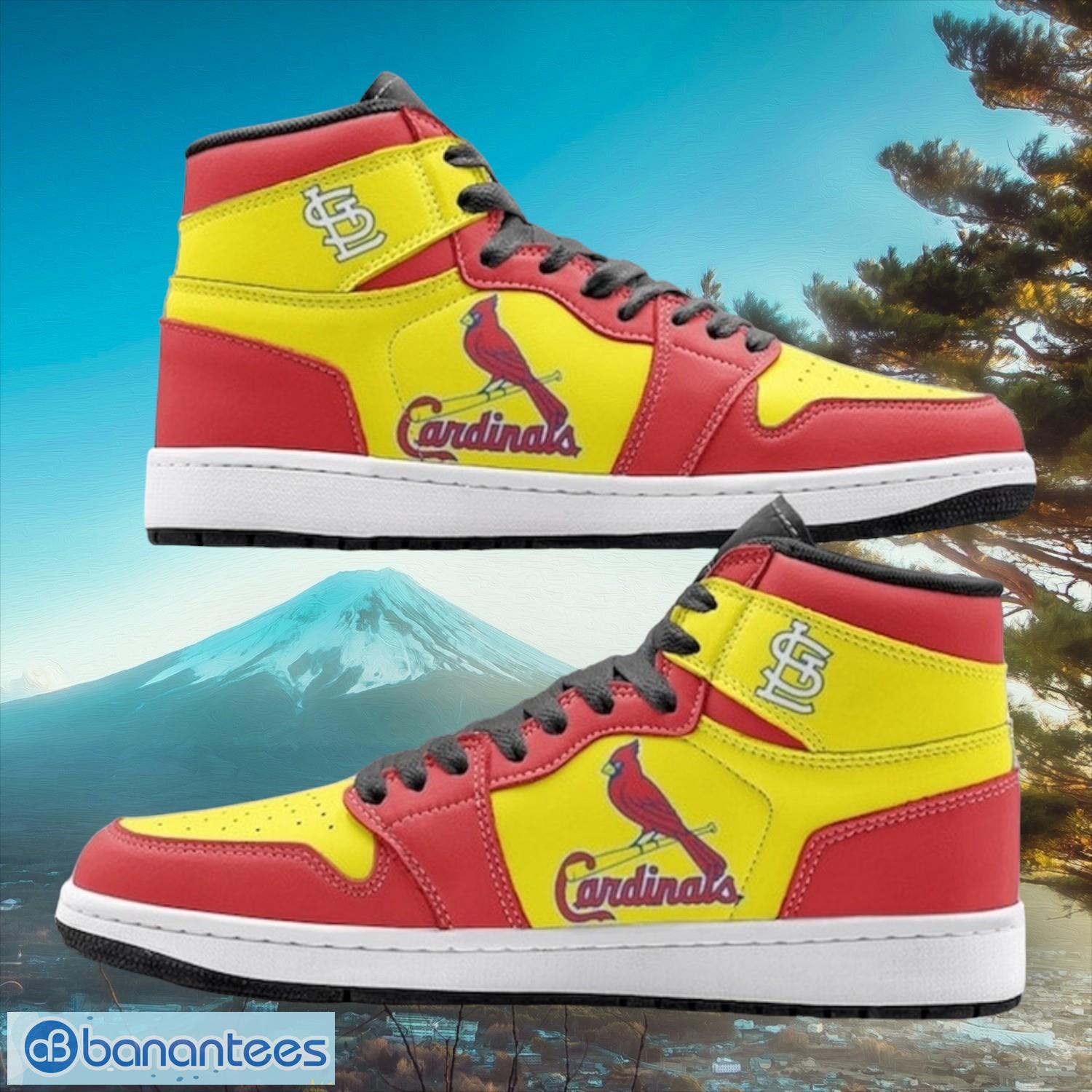 mlb st louis cardinals custom yellow red air jordan hightop shoes image MLB St. Louis Cardinals Custom Yellow Red Air Jordan Hightop Shoes Product Photo 1