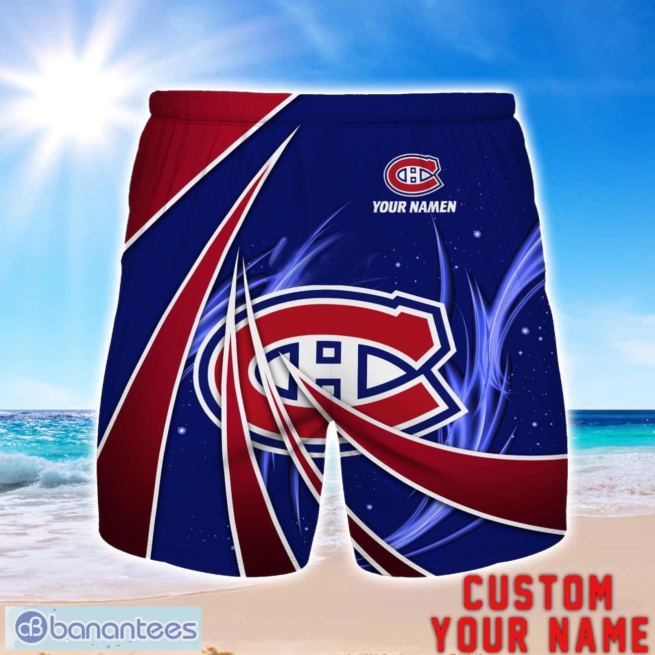 montreal canadiens personalized name 3d beach short summer gift ideas image Montreal Canadiens Personalized Name 3D Beach Short Summer Gift Ideas Product Photo 1