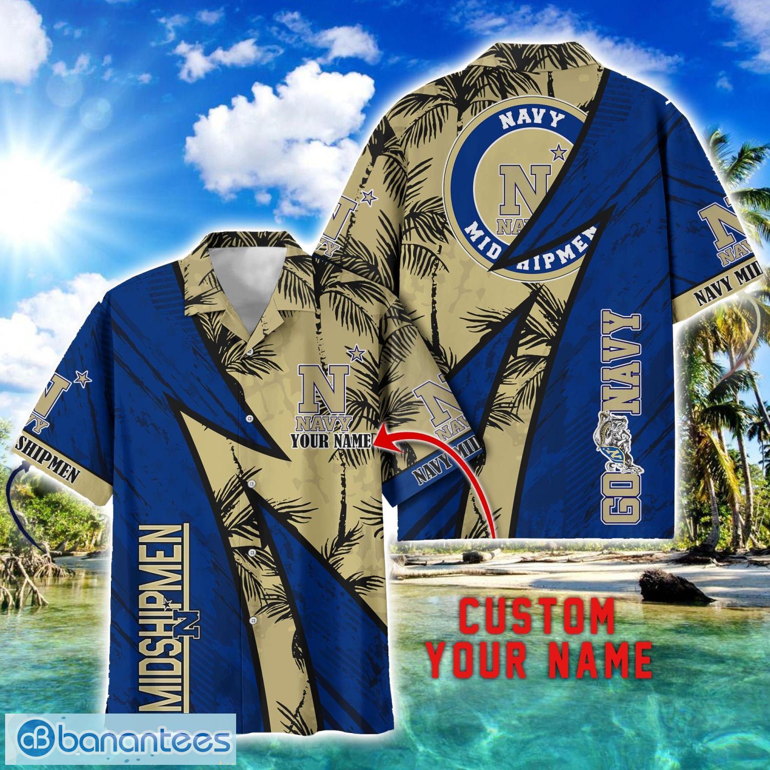 navy midshipmen aop hawaiian shirt beach summer shirt personalized name for fans image Navy Midshipmen AOP Hawaiian Shirt Beach Summer Shirt Personalized Name For fans Product Photo 1