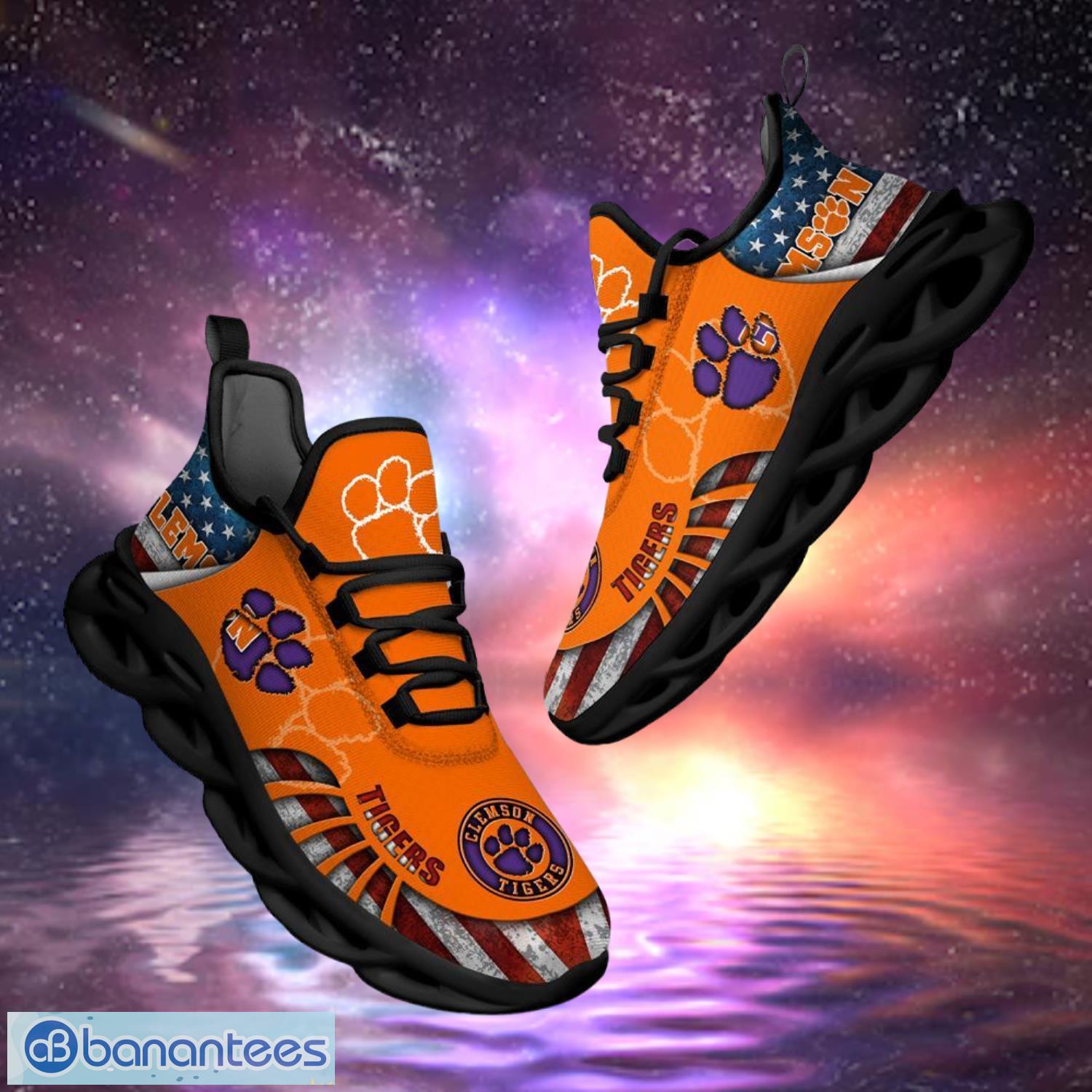 ncaa clemson tigers design logo america flag gift for fans max shoes image NCAA Clemson Tigers Design Logo & America Flag Gift For Fans Max Shoes Product Photo 1