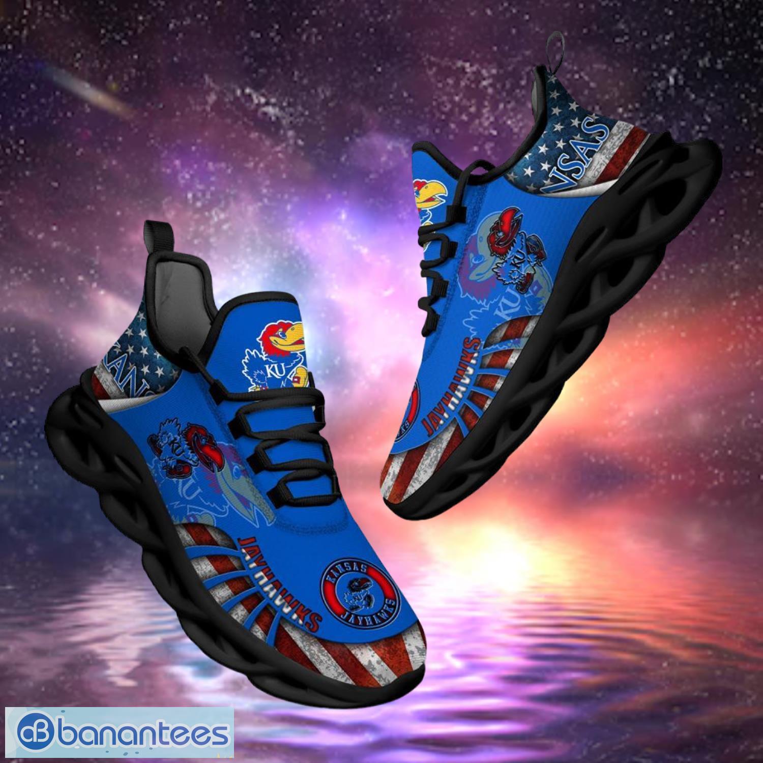 ncaa kansas jayhawks design logo america flag gift for fans max shoes image NCAA Kansas Jayhawks Design Logo & America Flag Gift For Fans Max Shoes Product Photo 1