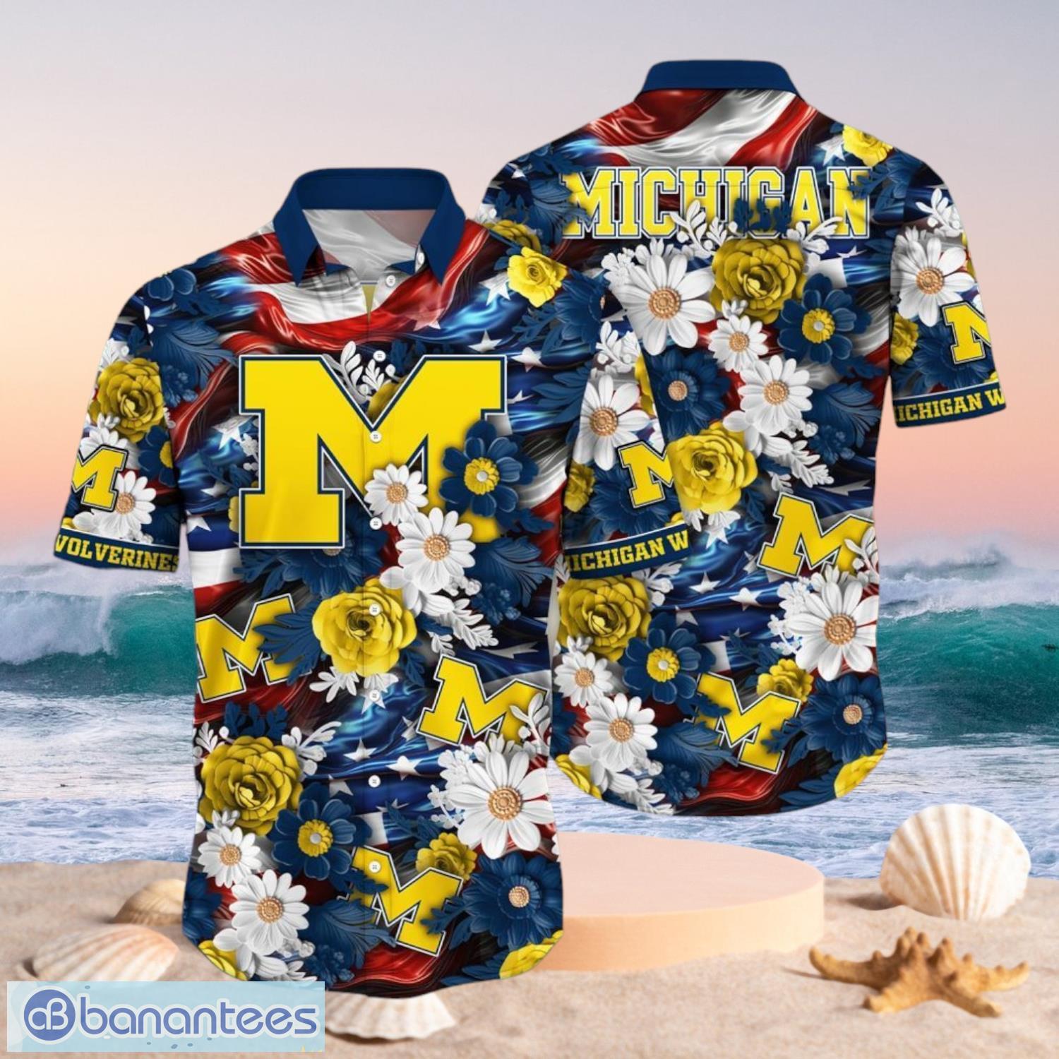 ncaa michigan wolverines design logo gift for fan independence day hawaii shirt full over print image NCAA Michigan Wolverines Design Logo Gift For Fan Independence Day Hawaii Shirt Full Over Print Product Photo 1