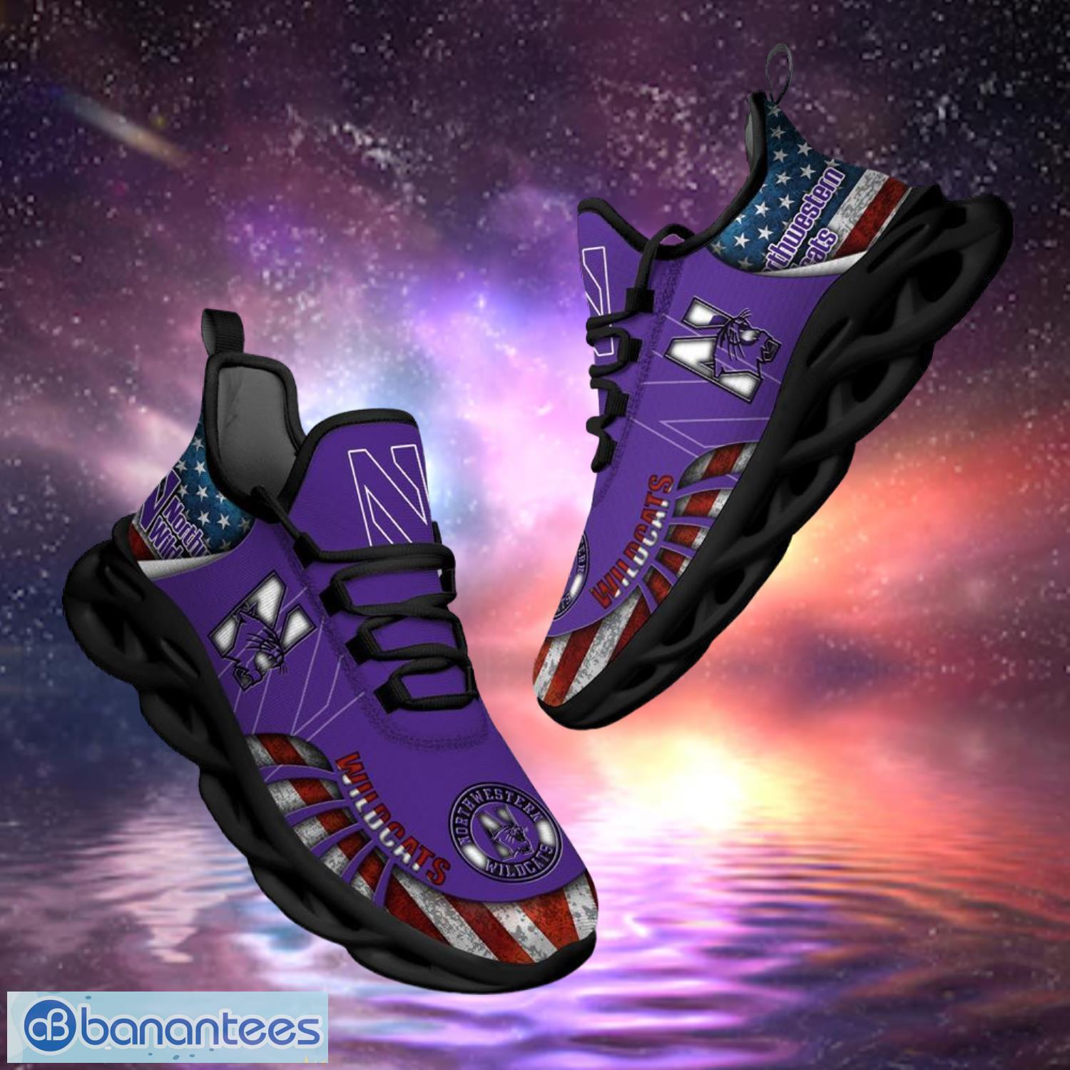 ncaa northwestern wildcats design logo america flag gift for fans max shoes image NCAA Northwestern Wildcats Design Logo & America Flag Gift For Fans Max Shoes Product Photo 1