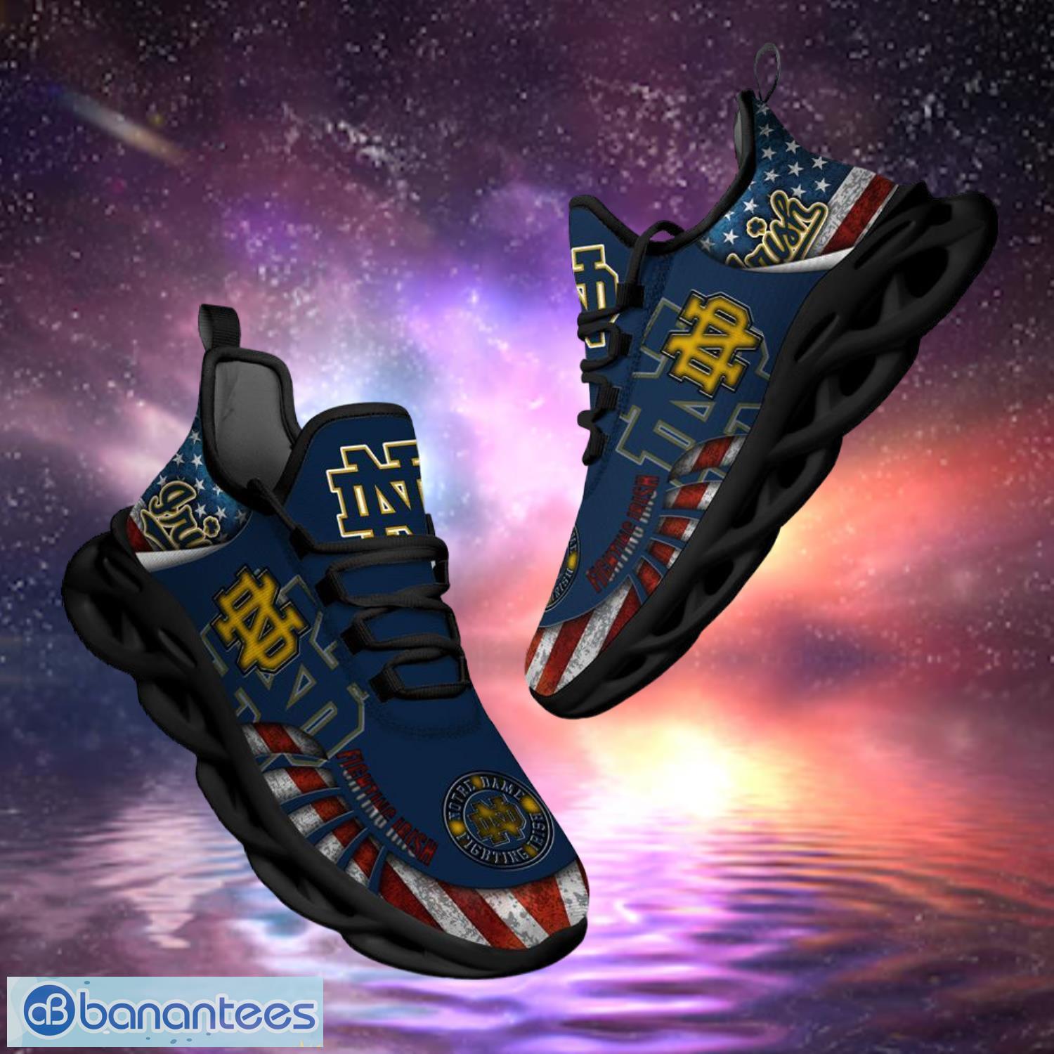 ncaa notre dame fighting irish design logo america flag gift for fans max shoes image NCAA Notre Dame Fighting Irish Design Logo & America Flag Gift For Fans Max Shoes Product Photo 1