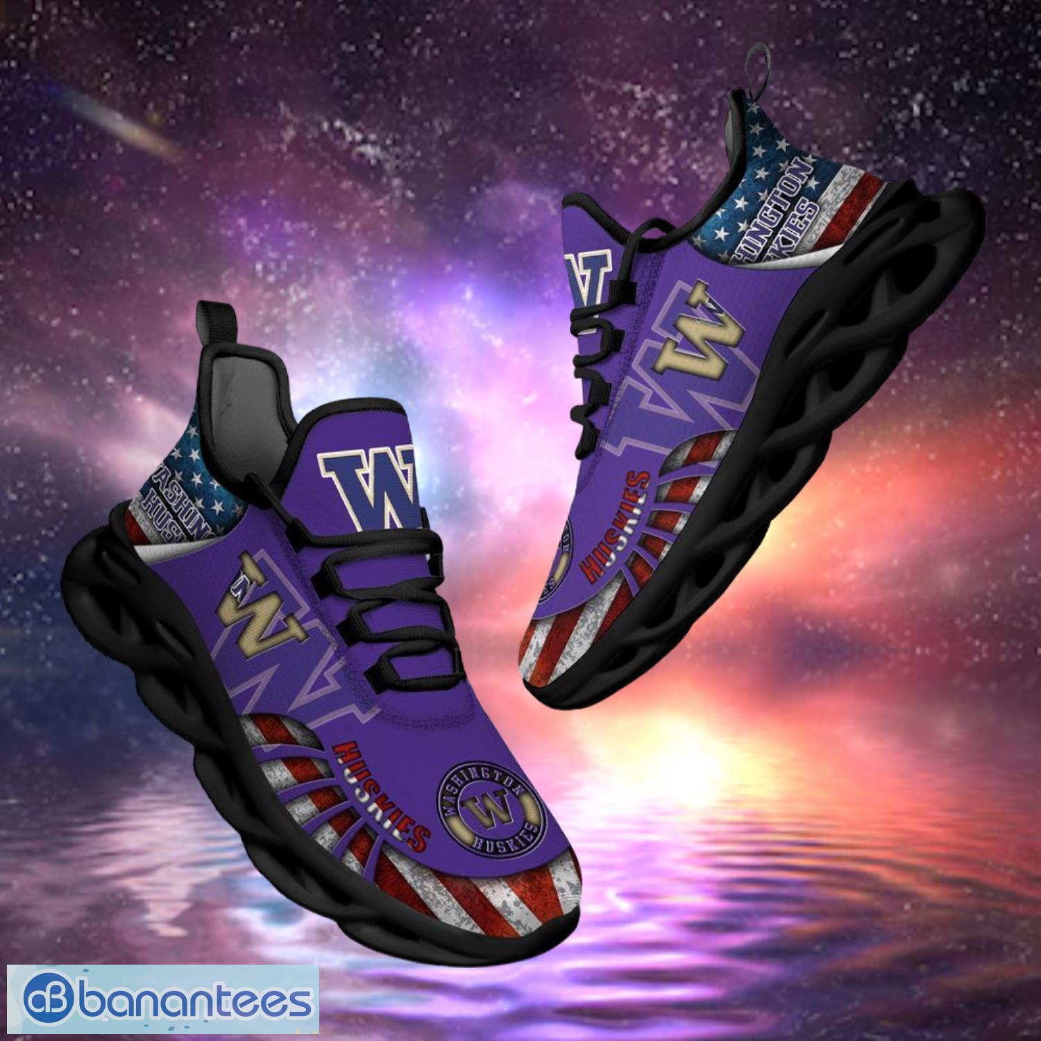 ncaa washington huskies design logo america flag gift for fans max shoes image NCAA Washington Huskies Design Logo & America Flag Gift For Fans Max Shoes Product Photo 1