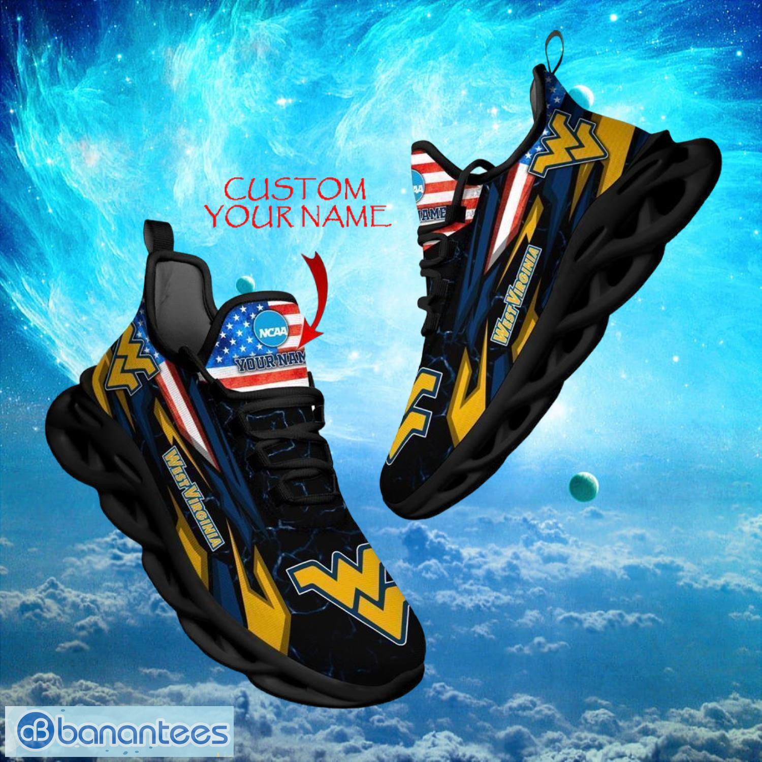 ncaa west virginia mountaineers design for fans loves custom your name max soul shoes image NCAA West Virginia Mountaineers Design For Fans Loves Custom Your Name Max Soul Shoes Product Photo 1
