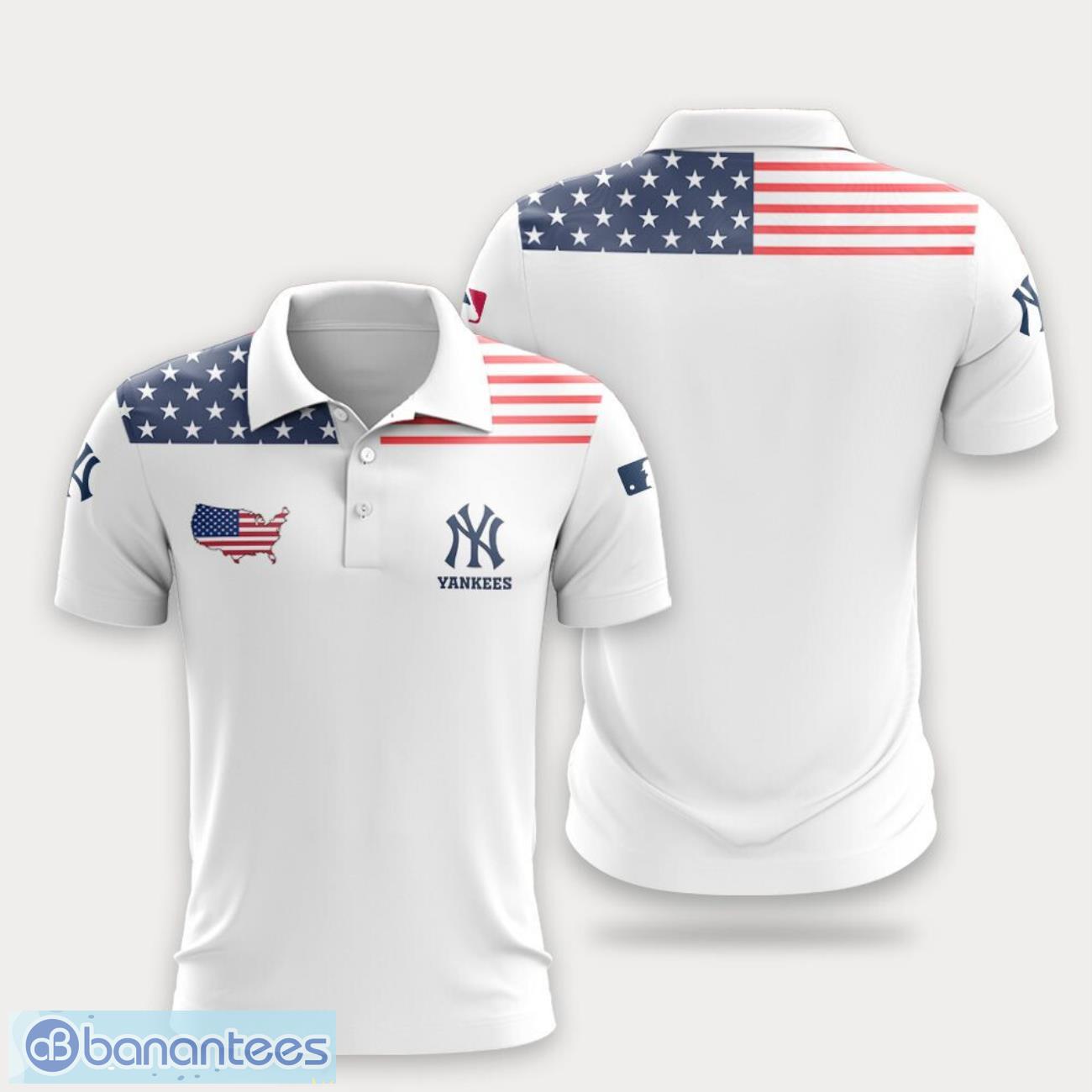 new york yankees flag pattern and sport team logo 3d polo shirt custom name for fans image New York Yankees Flag Pattern And Sport Team Logo 3D Polo Shirt Custom Name For Fans Product Photo 1