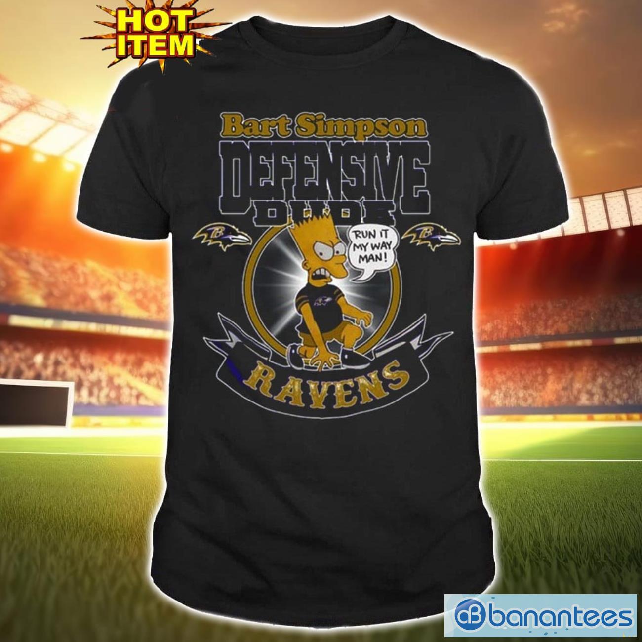 nfl baltimore ravens bart simpson defensive dude t shirt for fans image NFL Baltimore Ravens Bart Simpson Defensive Dude T Shirt For Fans Product Photo 1
