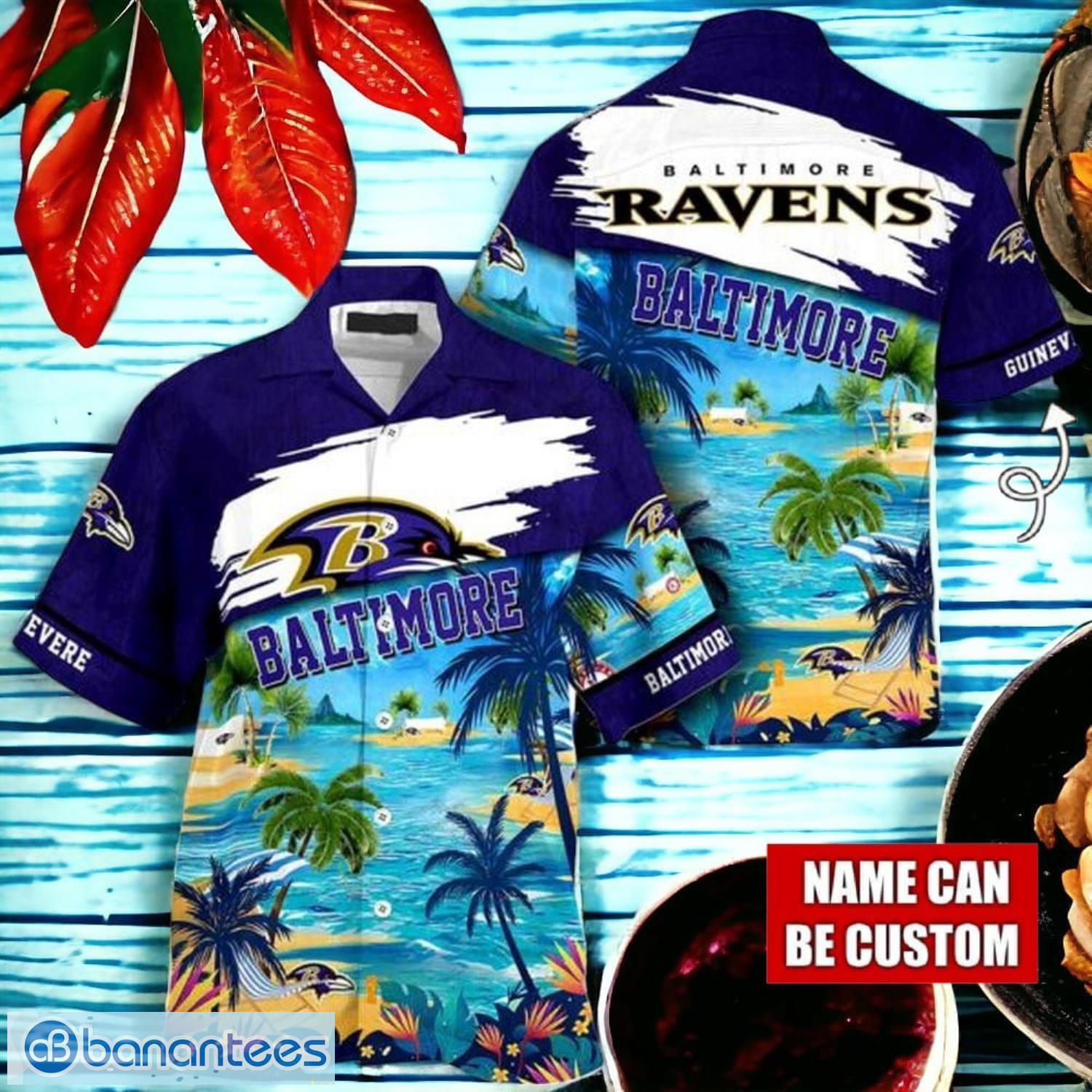 nfl baltimore ravens logo fans love custom your name hawaiian shirt full over print image NFL Baltimore Ravens Logo Fans Love Custom Your Name Hawaiian Shirt Full Over Print Product Photo 1