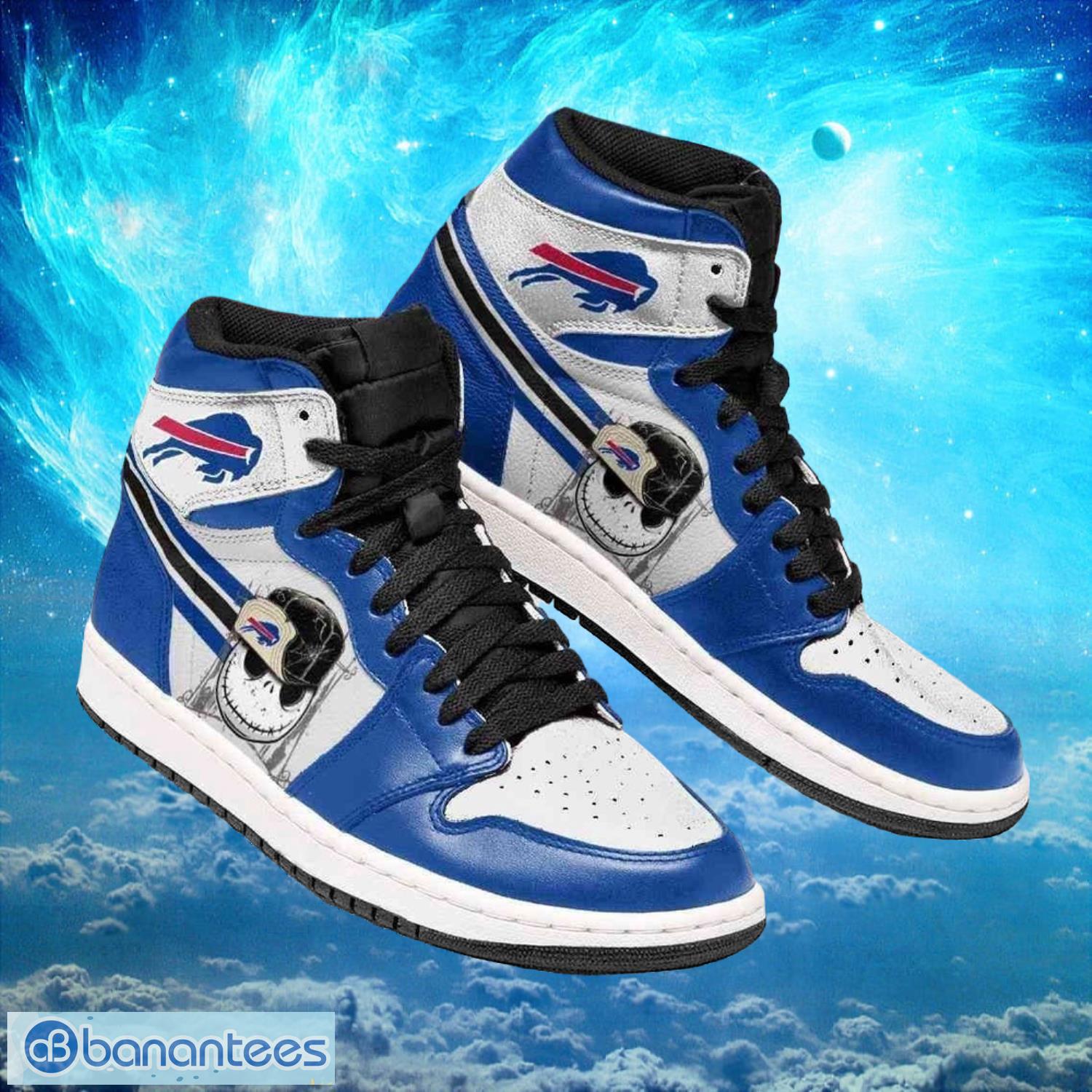 nfl buffalo bills custom jack skellington printing air jordan hightop shoes image NFL Buffalo Bills Custom Jack Skellington Printing Air Jordan Hightop Shoes Product Photo 1