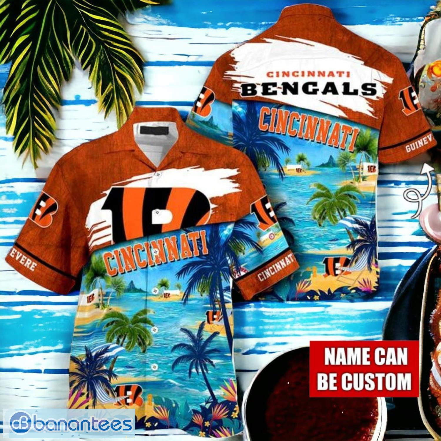 nfl cincinnati bengals logo fans love custom your name hawaiian shirt full over print image NFL Cincinnati Bengals Logo Fans Love Custom Your Name Hawaiian Shirt Full Over Print Product Photo 1