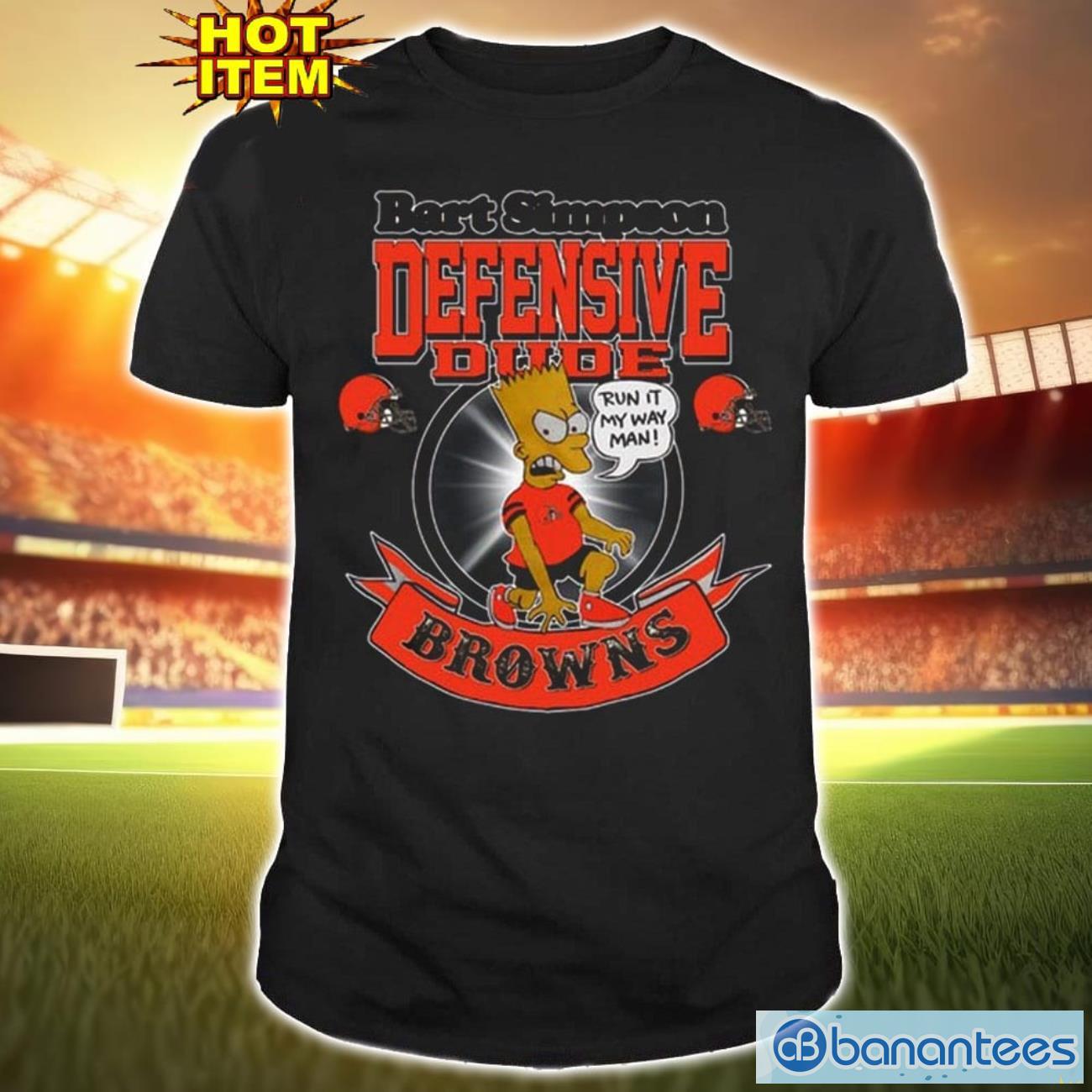 nfl cleveland browns bart simpson defensive dude t shirt for fans image NFL Cleveland Browns Bart Simpson Defensive Dude T Shirt For Fans Product Photo 1