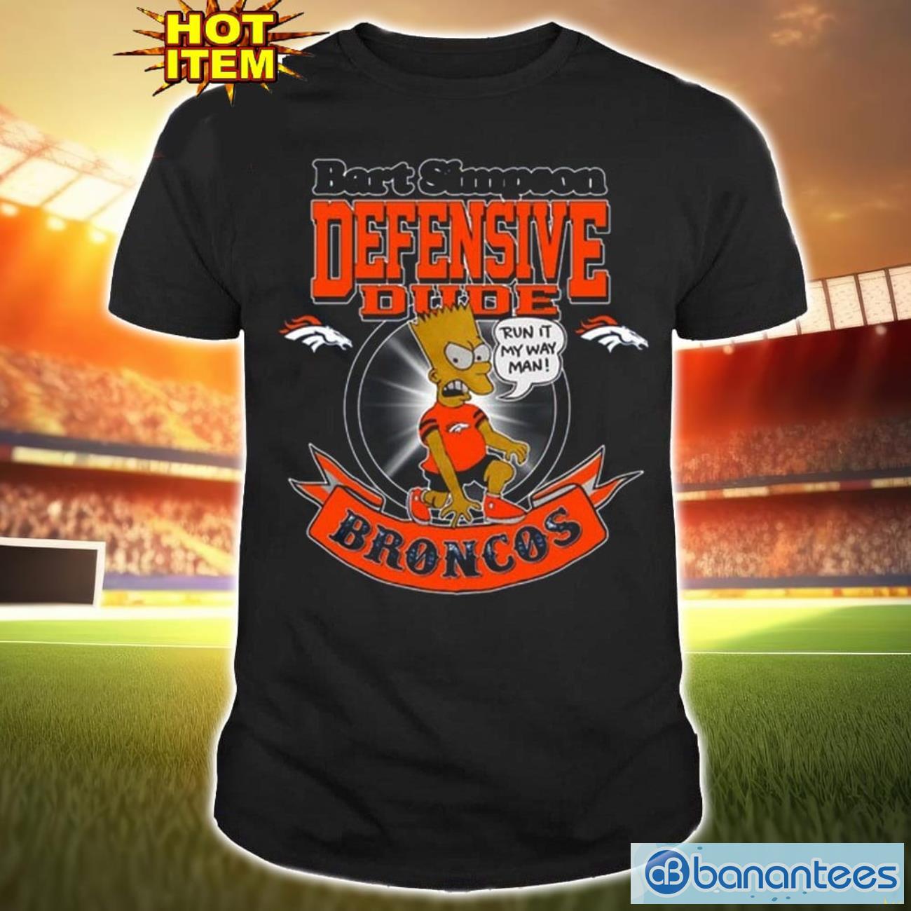 nfl denver broncos bart simpson defensive dude t shirt for fans image NFL Denver Broncos Bart Simpson Defensive Dude T Shirt For Fans Product Photo 1