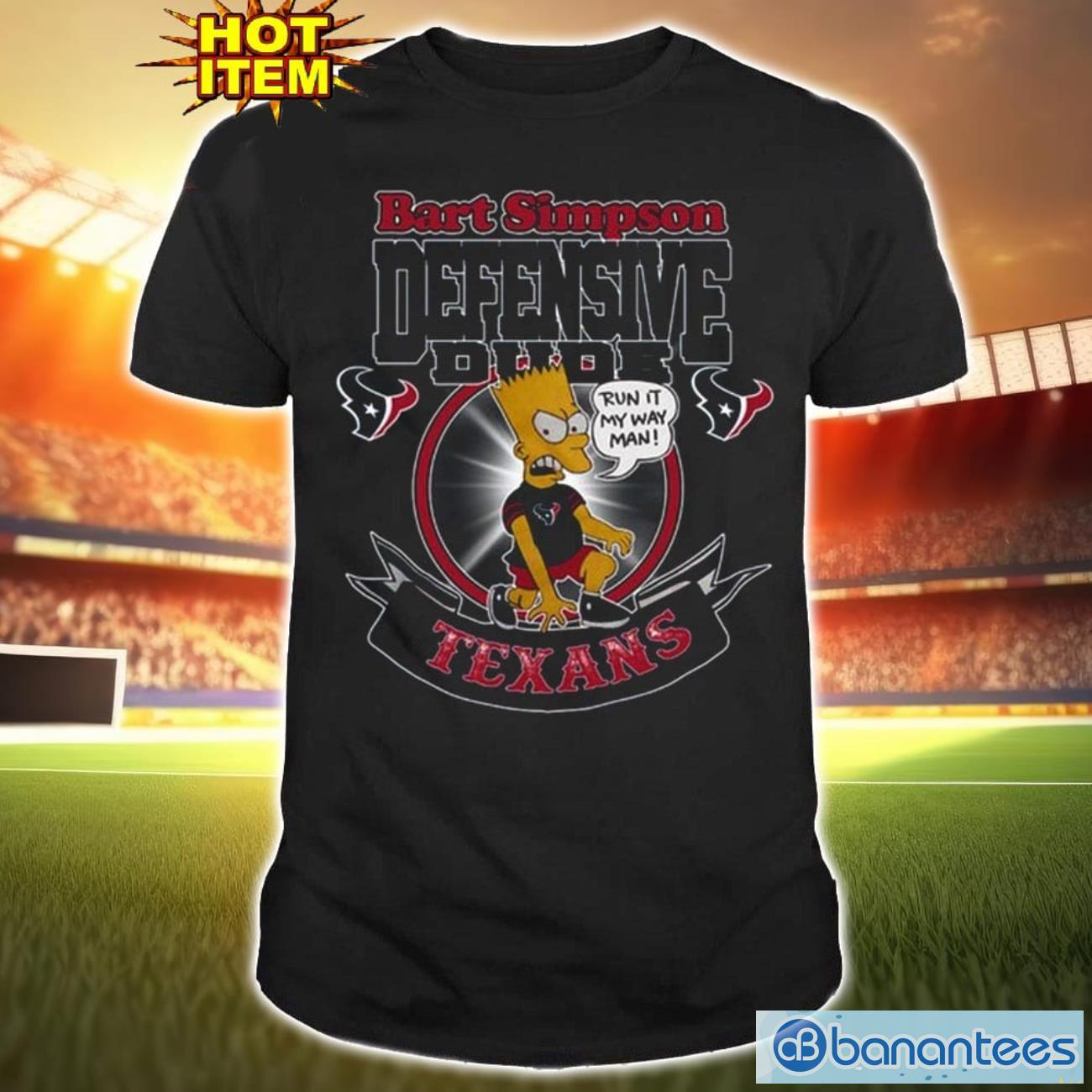 nfl houston texans bart simpson defensive dude t shirt for fans image NFL Houston Texans Bart Simpson Defensive Dude T Shirt For Fans Product Photo 1