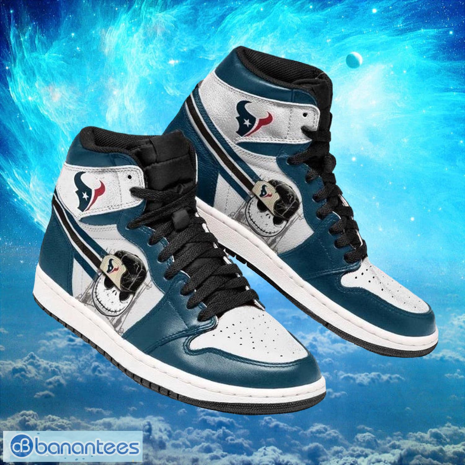 nfl houston texans custom jack skellington printing air jordan hightop shoes image NFL Houston Texans Custom Jack Skellington Printing Air Jordan Hightop Shoes Product Photo 1