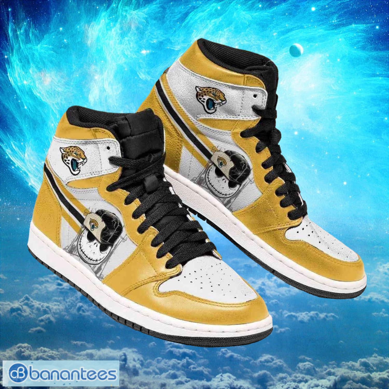 nfl jacksonville jaguars custom jack skellington printing air jordan hightop shoes image NFL Jacksonville Jaguars Custom Jack Skellington Printing Air Jordan Hightop Shoes Product Photo 1
