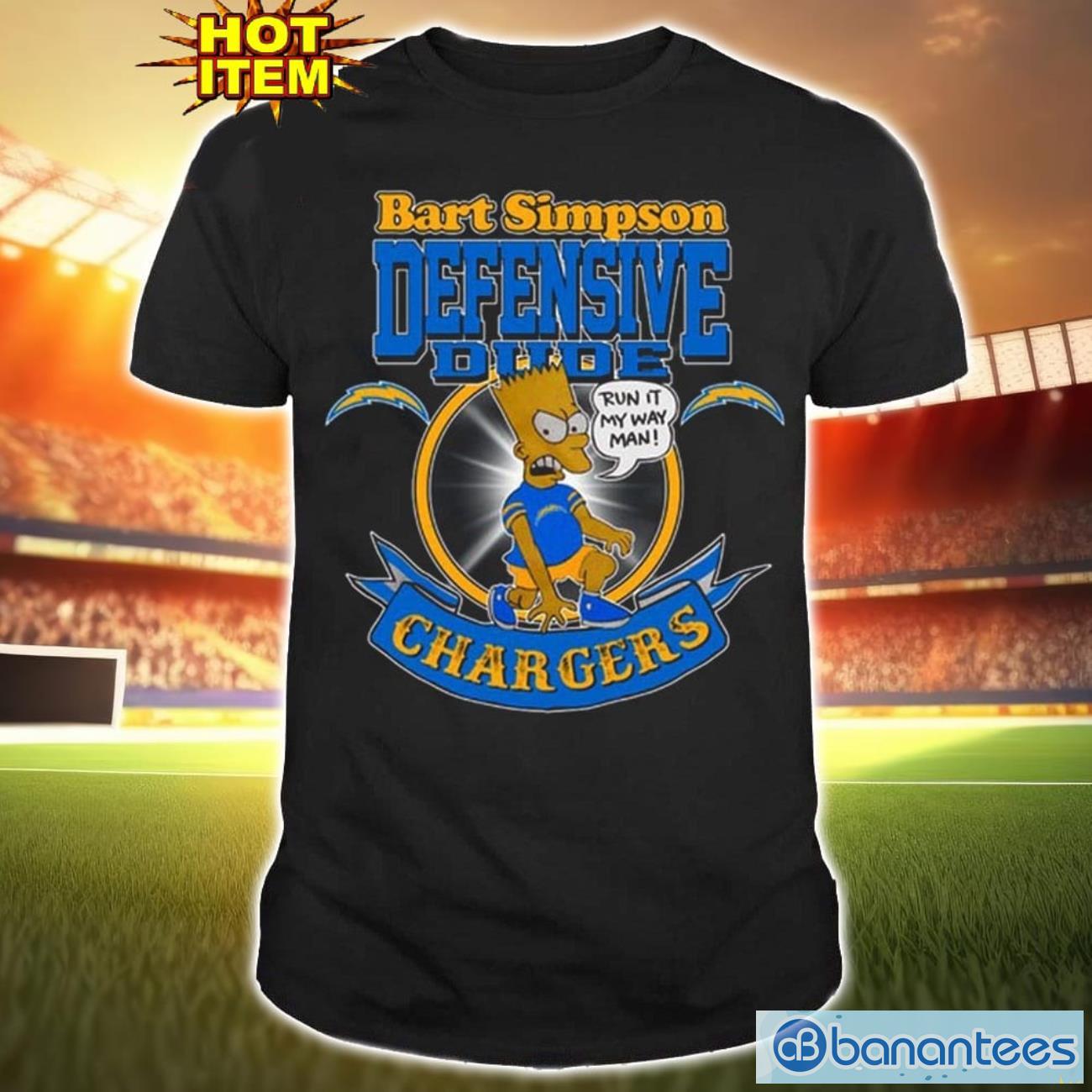 nfl los angeles chargers bart simpson defensive dude t shirt for fans image NFL Los Angeles Chargers Bart Simpson Defensive Dude T Shirt For Fans Product Photo 1