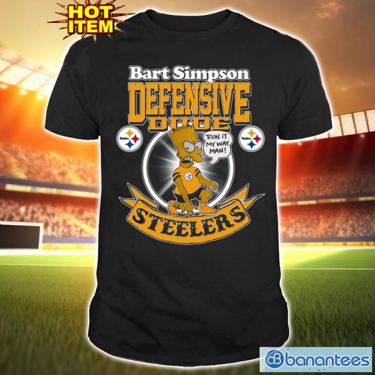 nfl pittsburgh steelers bart simpson defensive dude t shirt for fans image NFL Pittsburgh Steelers Bart Simpson Defensive Dude T Shirt For Fans Product Photo 1