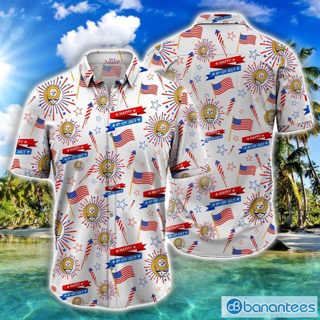 nfl pittsburgh steelers grateful dead and sports logo 4th of july hawaiian shirt image NFL Pittsburgh Steelers Grateful Dead and Sports Logo 4th Of July Hawaiian Shirt Product Photo 1