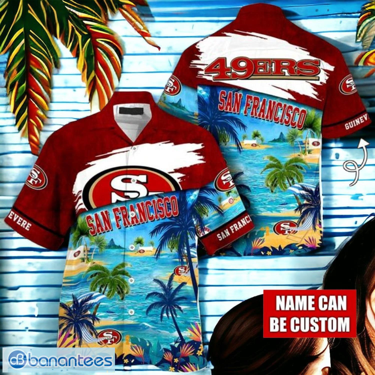 nfl san francisco 49ers logo fans love custom your name hawaiian shirt full over print image NFL San Francisco 49ers Logo Fans Love Custom Your Name Hawaiian Shirt Full Over Print Product Photo 1