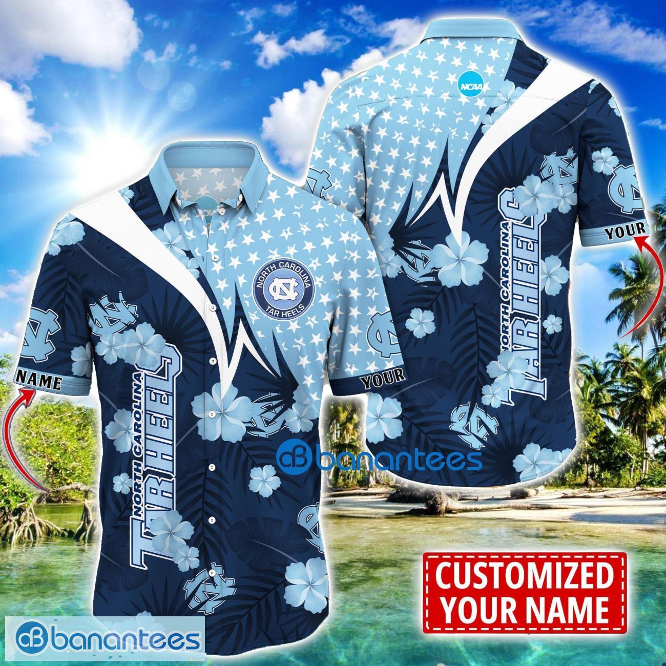 north carolina tar heels star and flower pattern tropical hawaiian shirt summer gift for men women custom name image North Carolina Tar Heels Star and Flower Pattern Tropical Hawaiian Shirt Summer Gift For Men Women Custom Name Product Photo 1