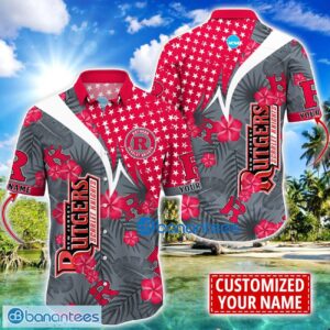 Rutgers Scarlet Knights Star and Flower Pattern Tropical Hawaiian Shirt Summer Gift For Men Women Custom Name Product Photo 1