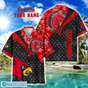 Louisville Cardinals Hawaii Shirt Vintage coconut Pattern Tropical Hawaiian Football Beach Shirts Custom Name Product Photo 1