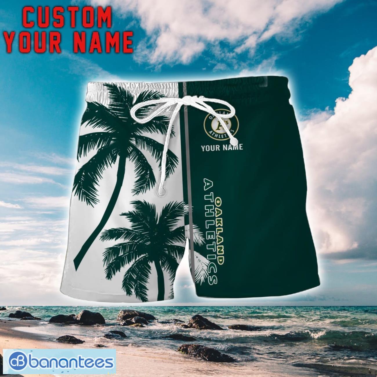 oakland athletics coconut pattern hawaiian shirt and shorts personalized name unique gift for summer 1 image Oakland Athletics Coconut Pattern Hawaiian Shirt And Shorts Personalized Name Unique Gift For Summer Product Photo 2