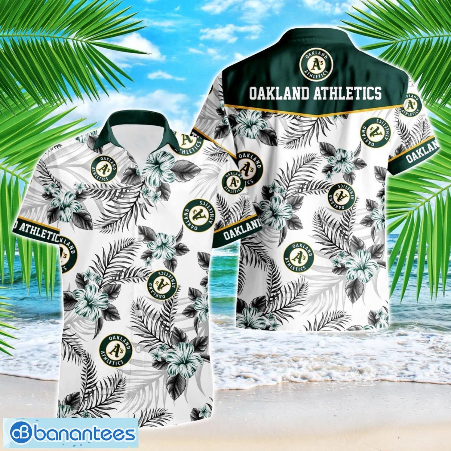 oakland athletics tropical floral logo hawaiian shirt image Oakland Athletics Tropical Floral Logo Hawaiian Shirt Product Photo 1