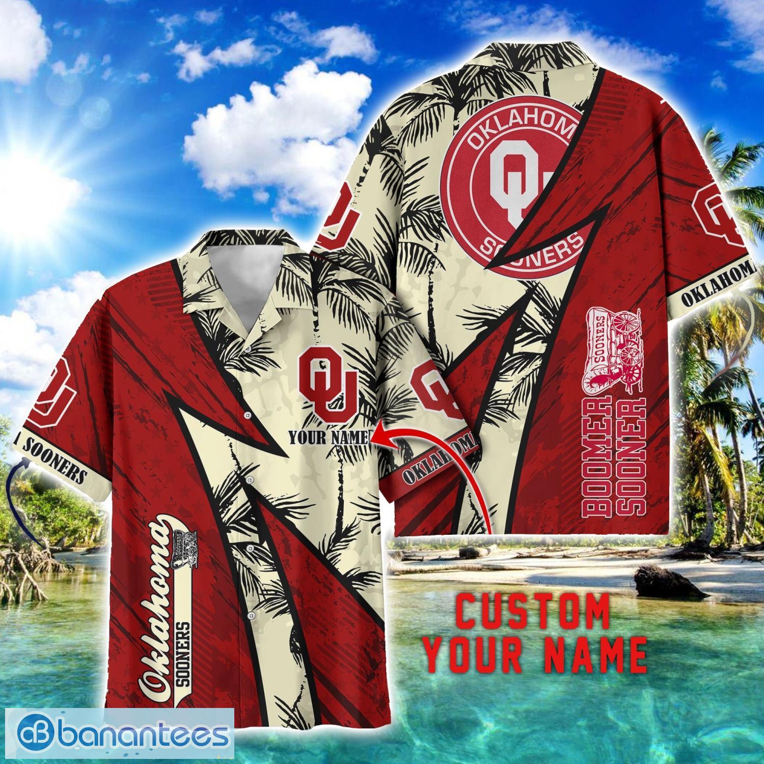 oklahoma sooners aop hawaiian shirt beach summer shirt personalized name for fans image Oklahoma Sooners AOP Hawaiian Shirt Beach Summer Shirt Personalized Name For fans Product Photo 1