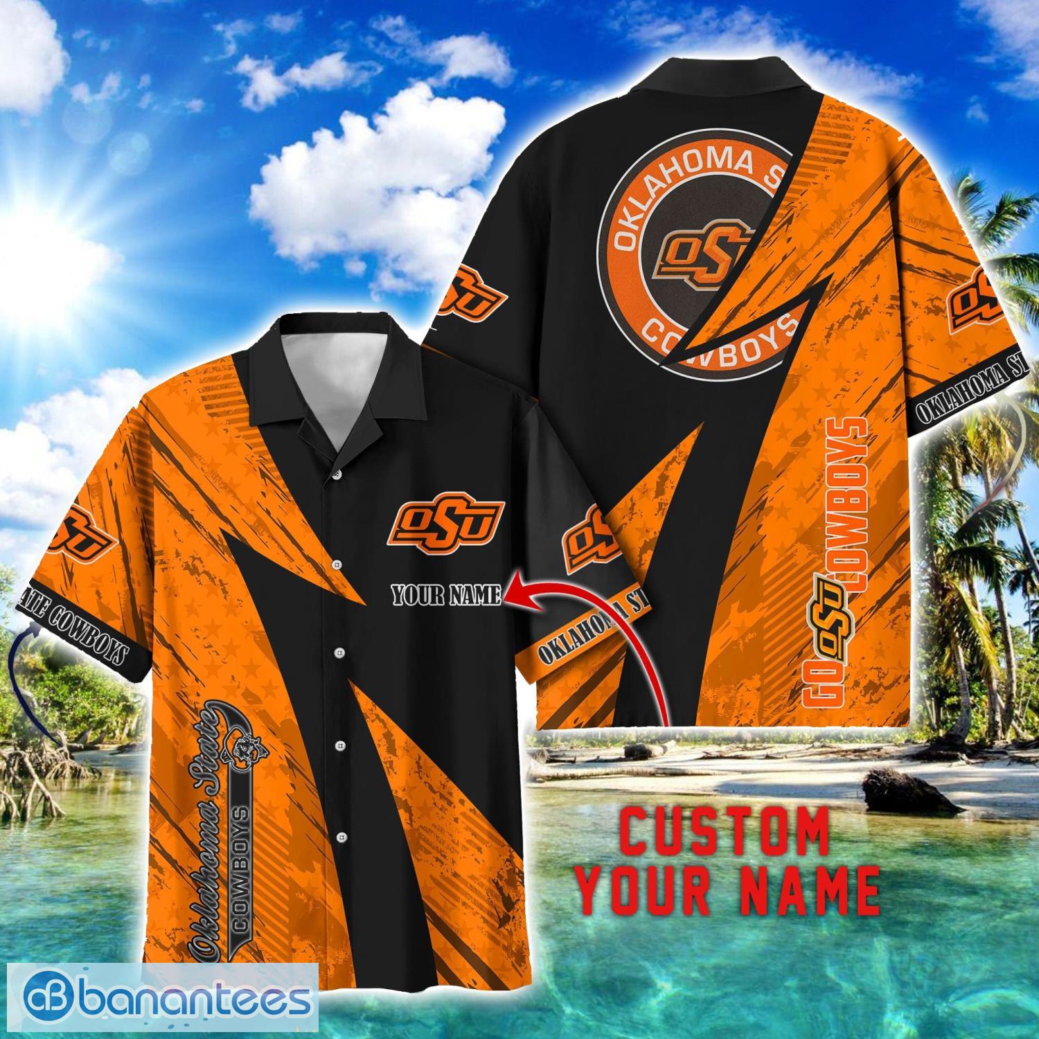 oklahoma state cowboys aop hawaiian shirt beach summer shirt personalized name for fans image Oklahoma State Cowboys AOP Hawaiian Shirt Beach Summer Shirt Personalized Name For fans Product Photo 1