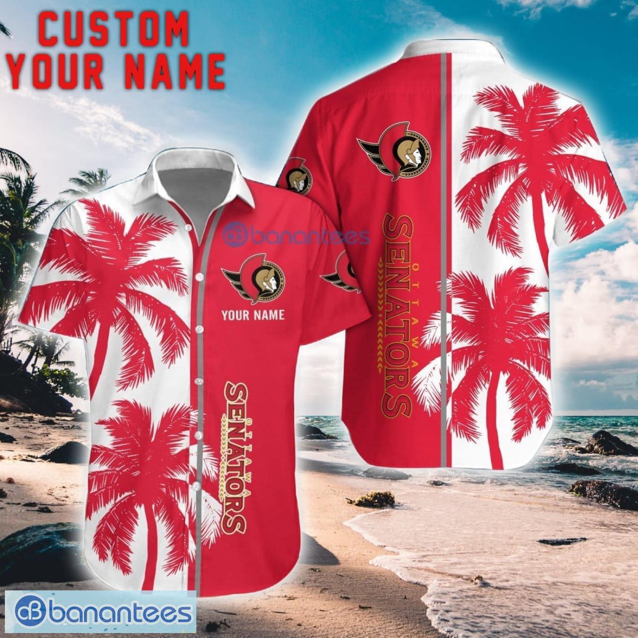ottawa senators coconut pattern hawaiian shirt and shorts personalized name unique gift for summer image Ottawa Senators Coconut Pattern Hawaiian Shirt And Shorts Personalized Name Unique Gift For Summer Product Photo 1