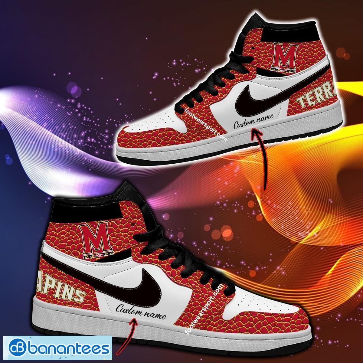 personalized ncaa maryland terrapins air jordan 1 hightop shoes glass for men women image Personalized NCAA Maryland Terrapins Air Jordan 1 Hightop Shoes Glass For Men Women - Personalized NCAA Maryland Terrapins Air Jordan 1 Sneakers Glass Hightop Shoes Photo 1