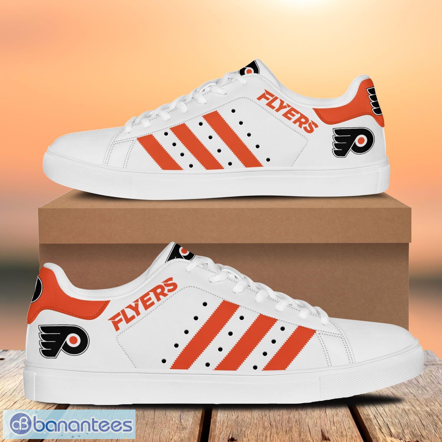 philadelphia flyers low top skate shoes stan smith shoes orange striped image Philadelphia Flyers Low Top Skate Shoes Stan Smith Shoes Orange Striped Product Photo 1
