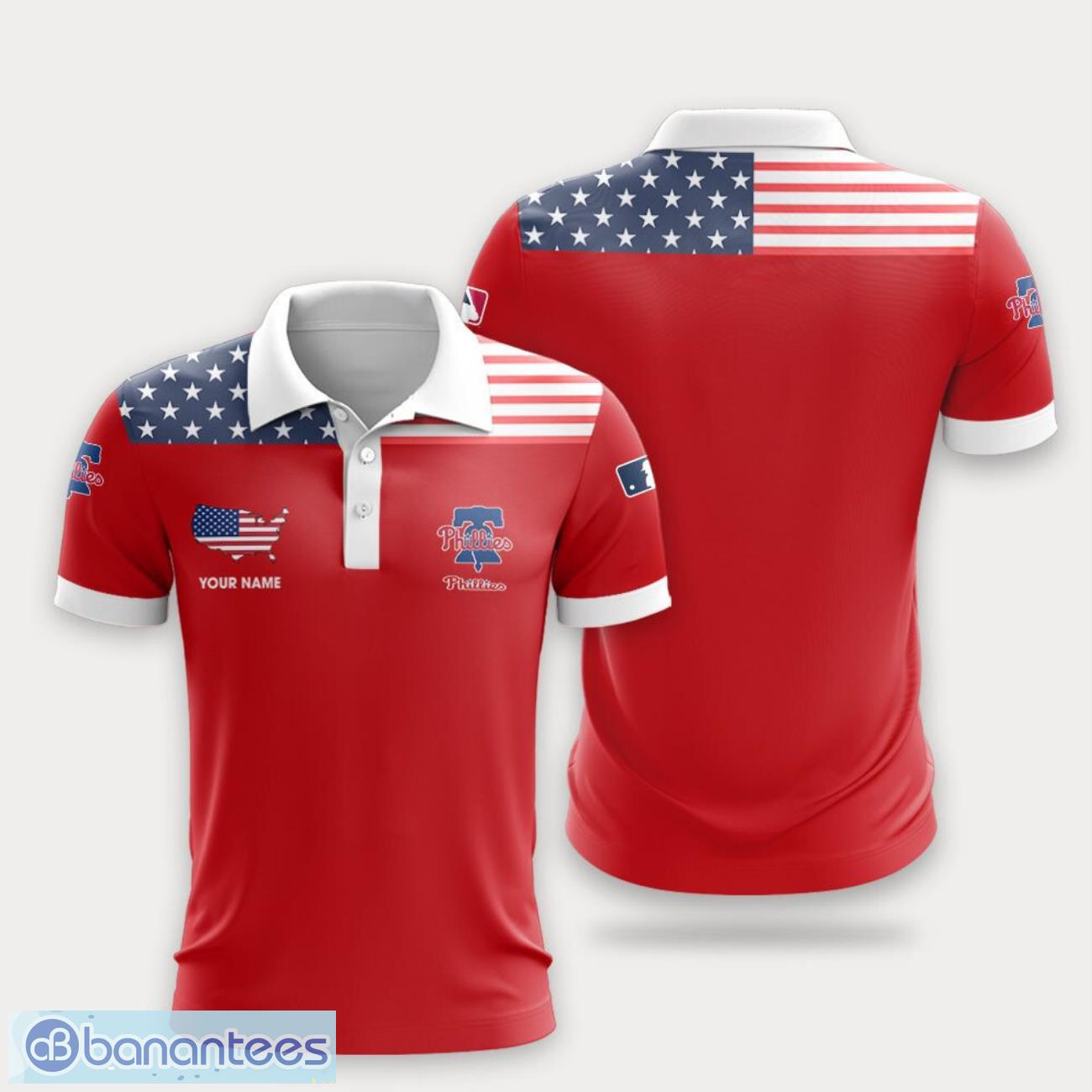 philadelphia phillies flag pattern and sport team logo 3d polo shirt custom name for fans image Philadelphia Phillies Flag Pattern And Sport Team Logo 3D Polo Shirt Custom Name For Fans Product Photo 1