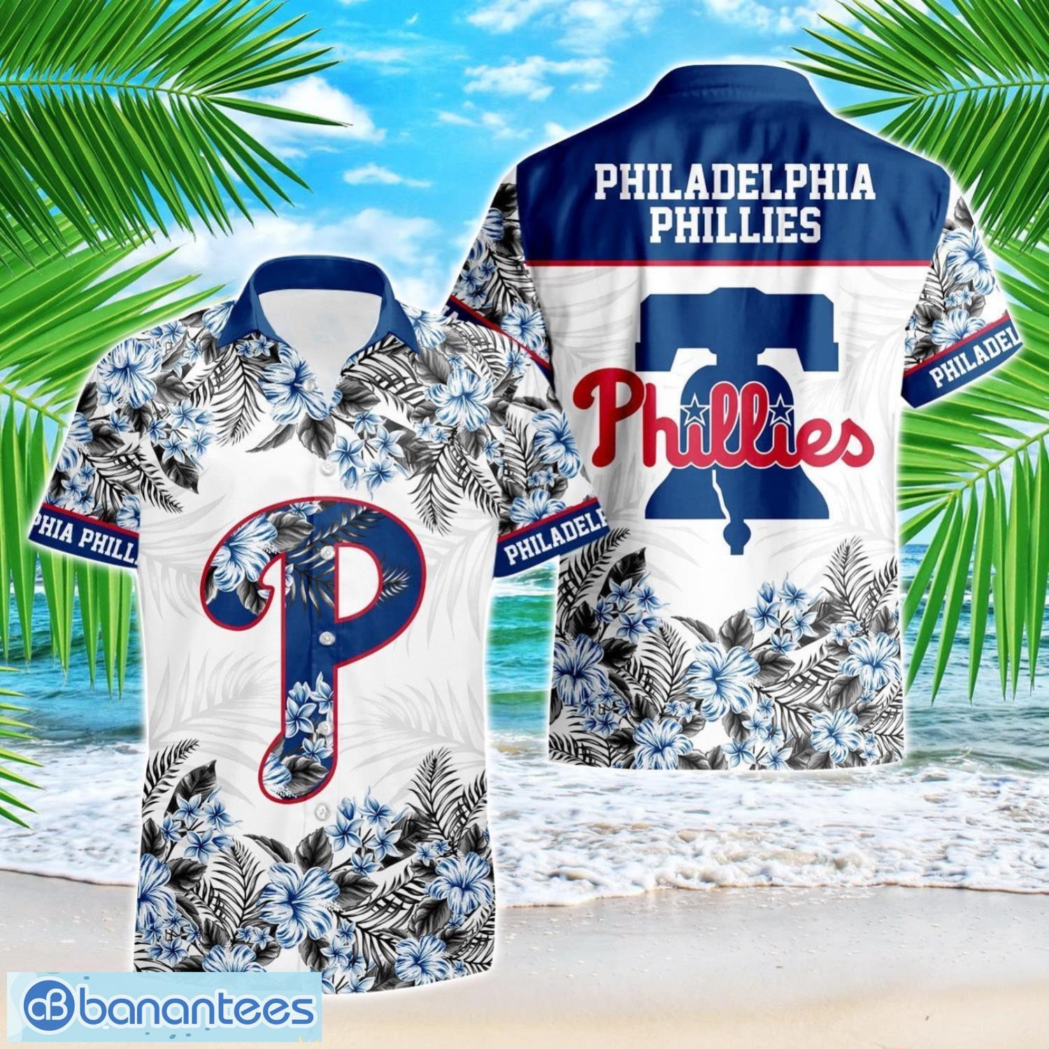 philadelphia phillies hibiscus plumeria flower 3d printed hawaiian shirt image Philadelphia Phillies Hibiscus Plumeria Flower 3D Printed Hawaiian Shirt Product Photo 1