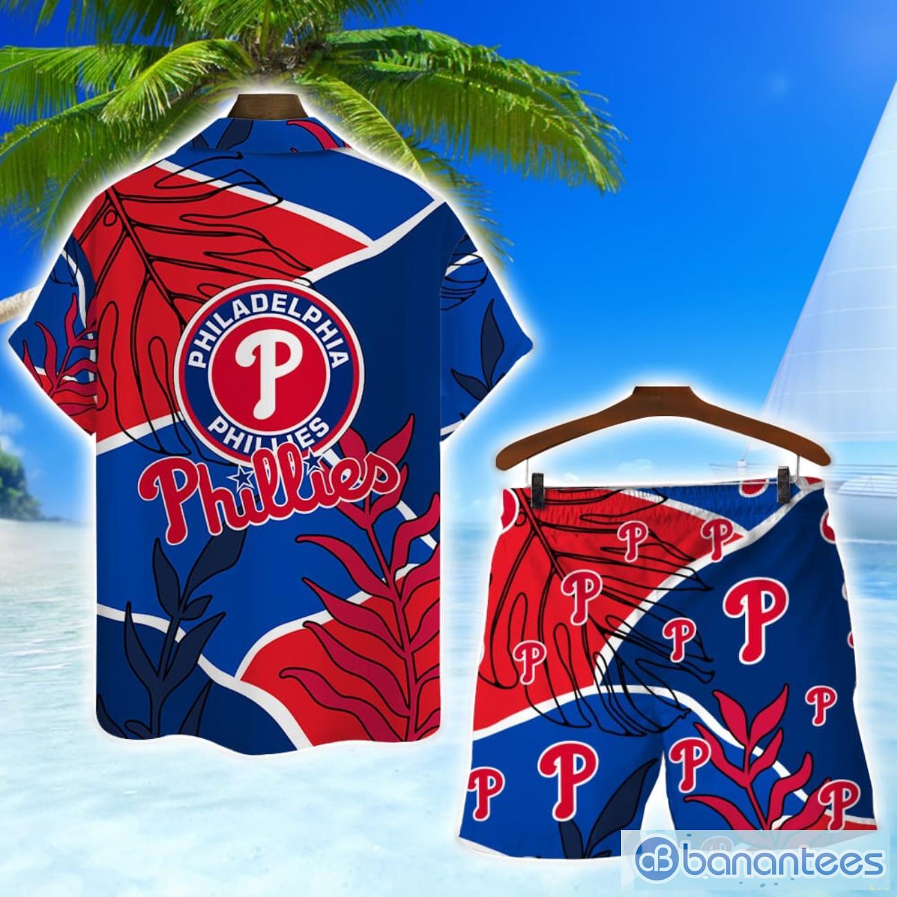 philadelphia phillies team logo colorful pattern hawaiian shirt and shorts set 1 image Philadelphia Phillies Team Logo Colorful Pattern Hawaiian Shirt And Shorts Set Product Photo 2