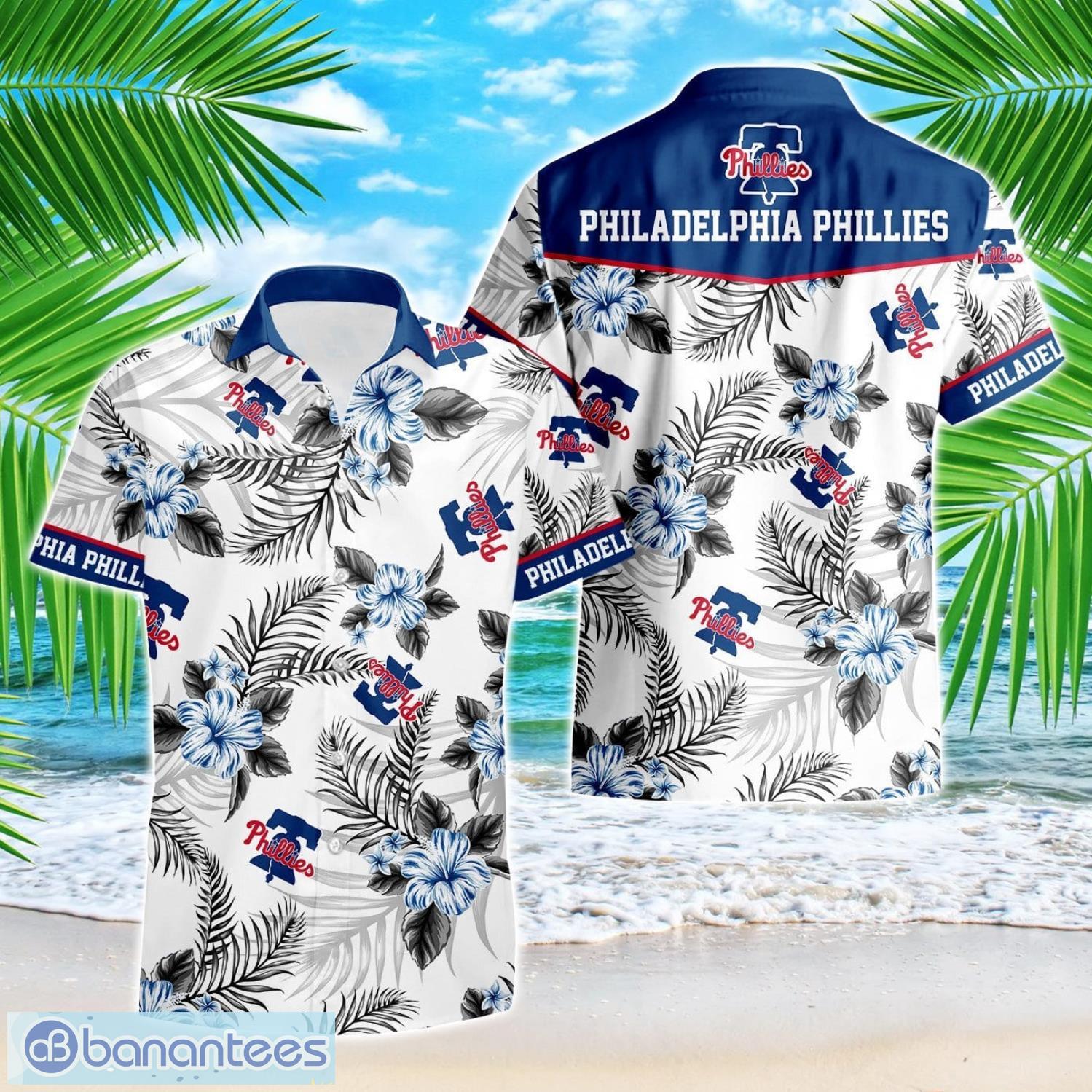philadelphia phillies tropical floral logo hawaiian shirt image Philadelphia Phillies Tropical Floral Logo Hawaiian Shirt Product Photo 1