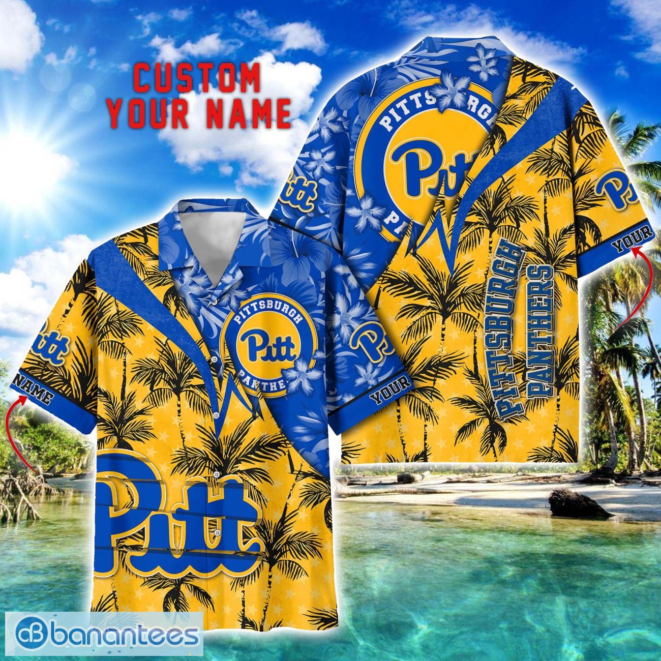 pittsburgh panthers hawaii shirt vintage coconut pattern tropical hawaiian football beach shirts custom name image Pittsburgh Panthers Hawaii Shirt Vintage coconut Pattern Tropical Hawaiian Football Beach Shirts Custom Name Product Photo 1
