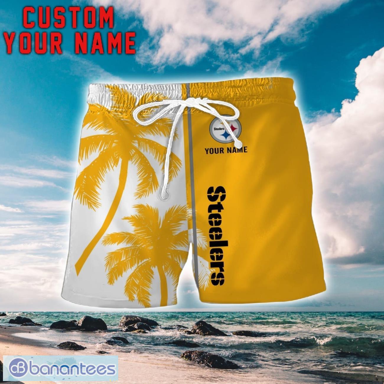 pittsburgh steelers coconut pattern hawaiian shirt and shorts personalized name unique gift for summer 1 image Pittsburgh Steelers Coconut Pattern Hawaiian Shirt And Shorts Personalized Name Unique Gift For Summer Product Photo 2