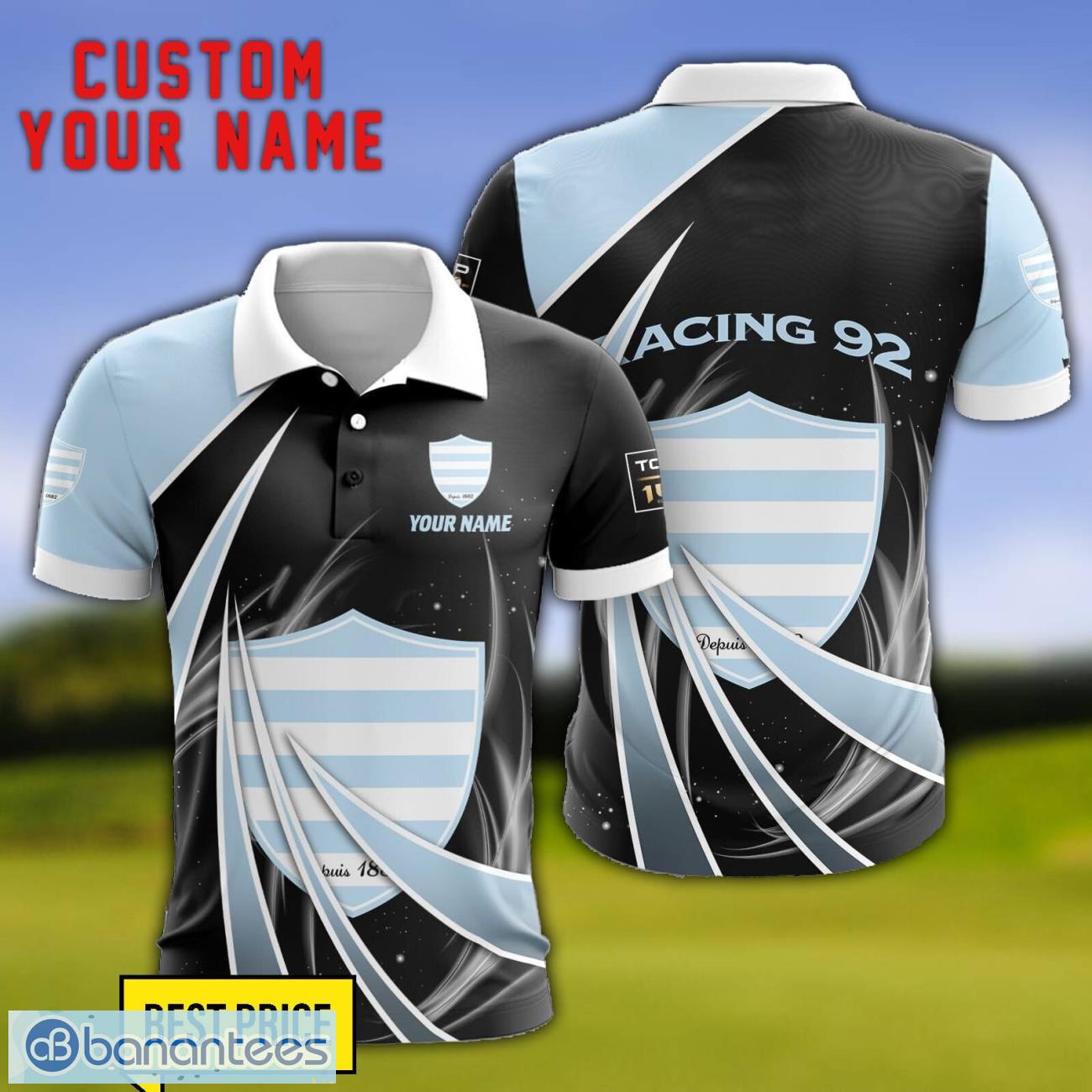racing 92 personalized name 3d polo shirt gift for sport golf lover image Racing 92 Personalized Name 3D Polo Shirt Gift For Sport Golf Lover Product Photo 1