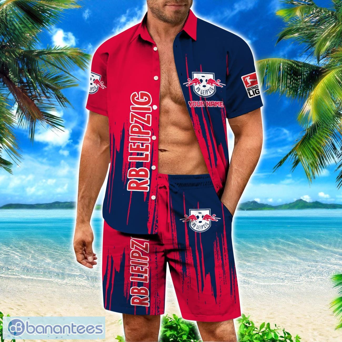 rb leipzig custom name hawaiian shirt and beach shorts for fans summer gift image RB Leipzig Custom Name Hawaiian Shirt And Beach Shorts For Fans Summer Gift Product Photo 1