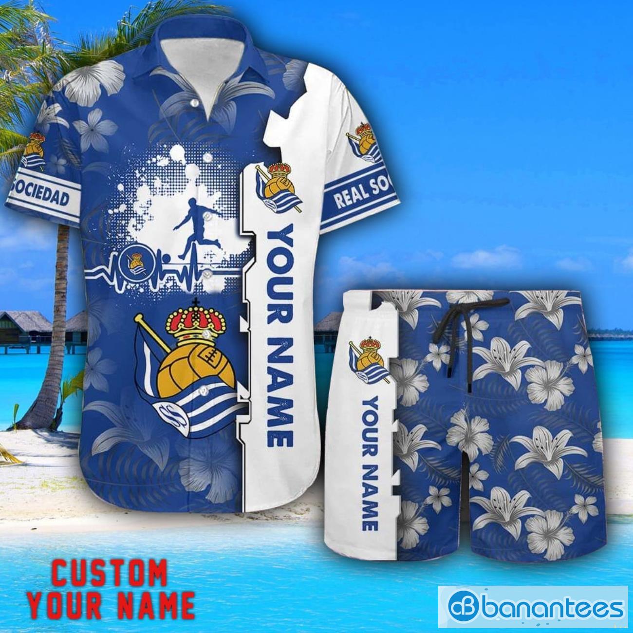 real sociedad tropical combo hawaiian shirt and shorts personalized name for fans image Real Sociedad Tropical Combo Hawaiian Shirt And Shorts Personalized Name For Fans Product Photo 1