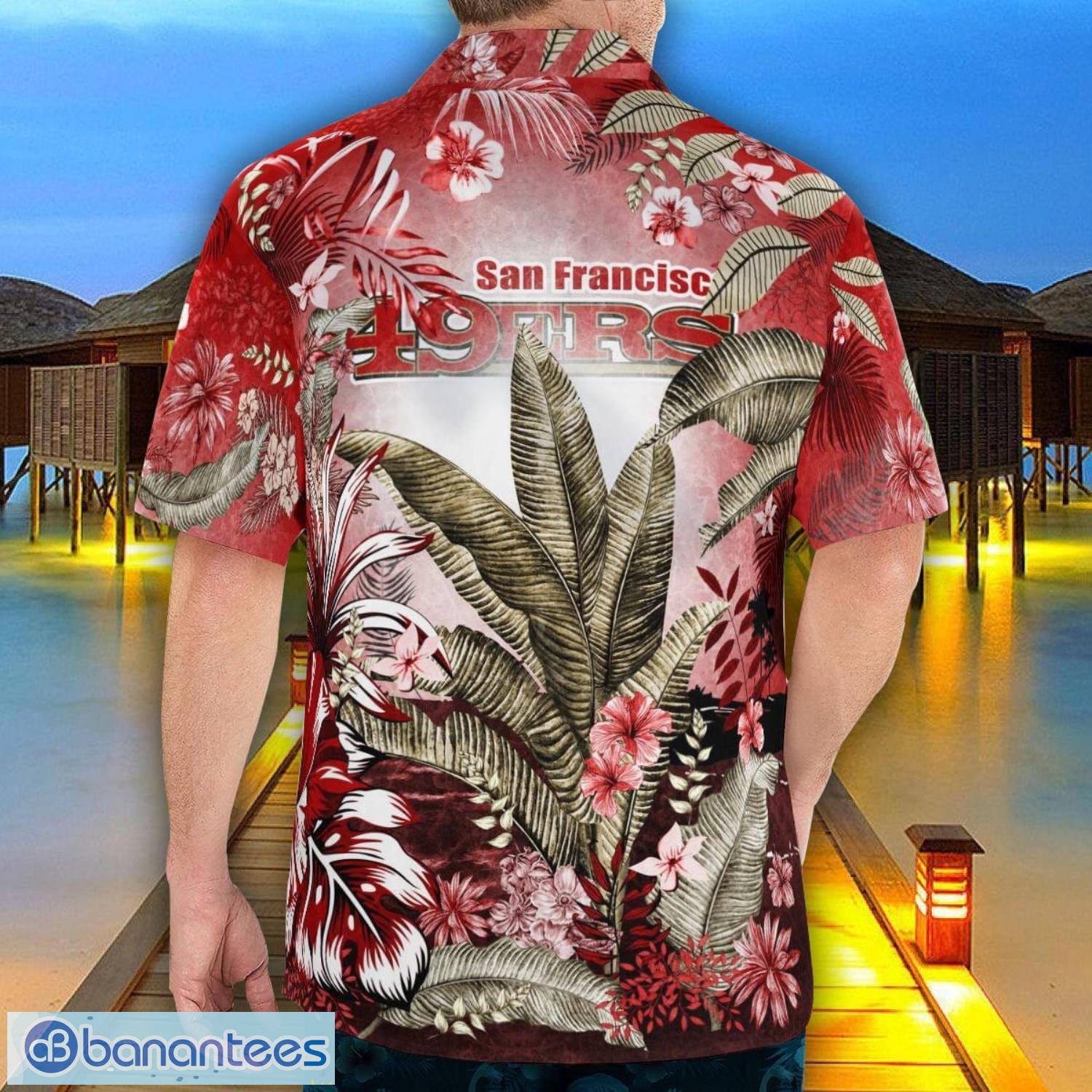 san francisco 49ers tropical floral skull 3d hawaiian shirt beach shirt halloween gift 1 image San Francisco 49ers Tropical Floral Skull 3D Hawaiian Shirt Beach Shirt Halloween Gift Product Photo 2