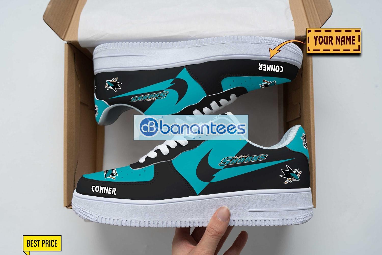 san jose sharks air force shoes custom name gift for fans af1 sneakers image San Jose Sharks Air Force Shoes Custom Name Gift For Fans AF1 Sneakers Product Photo 1