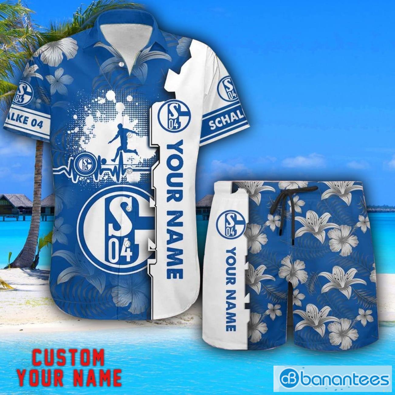 schalke 04 tropical combo hawaiian shirt and shorts personalized name for fans image Schalke 04 Tropical Combo Hawaiian Shirt And Shorts Personalized Name For Fans Product Photo 1