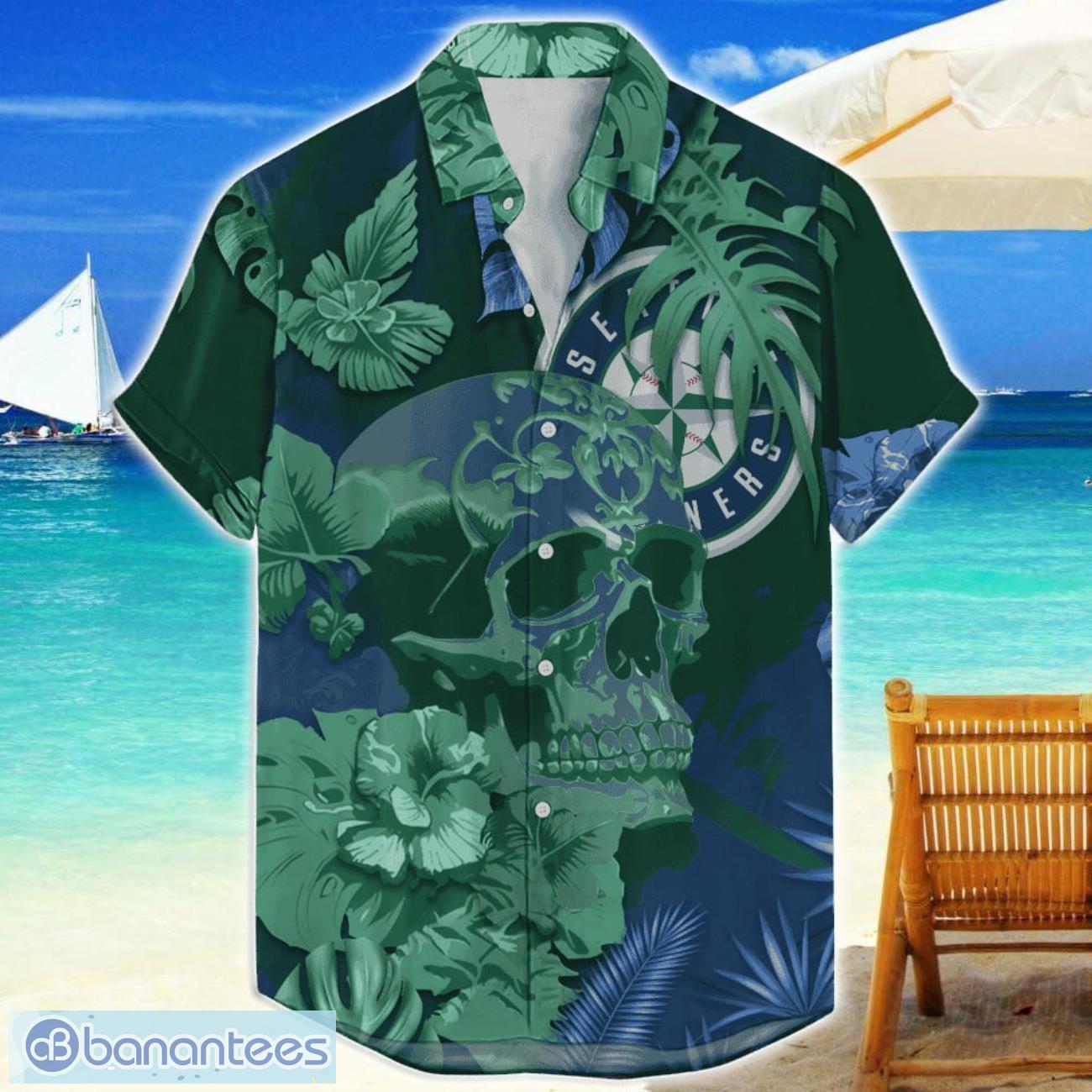 seattle mariners skull flower hawaiian shirt mlb halloween gift for sports fans image Seattle Mariners Skull Flower Hawaiian Shirt MLB Halloween Gift For Sports Fans Product Photo 1