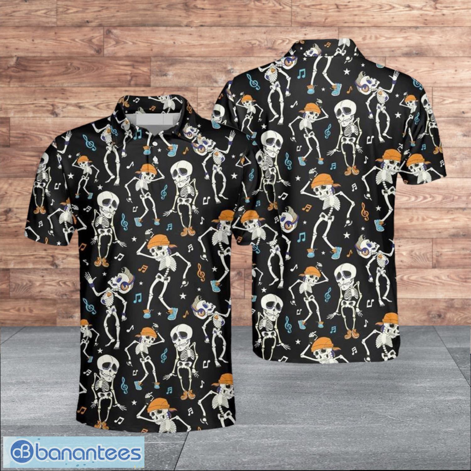 skeleton chilling halloween music and skeleton for men polo shirt image Skeleton Chilling Halloween Music And Skeleton For Men Polo Shirt Product Photo 1