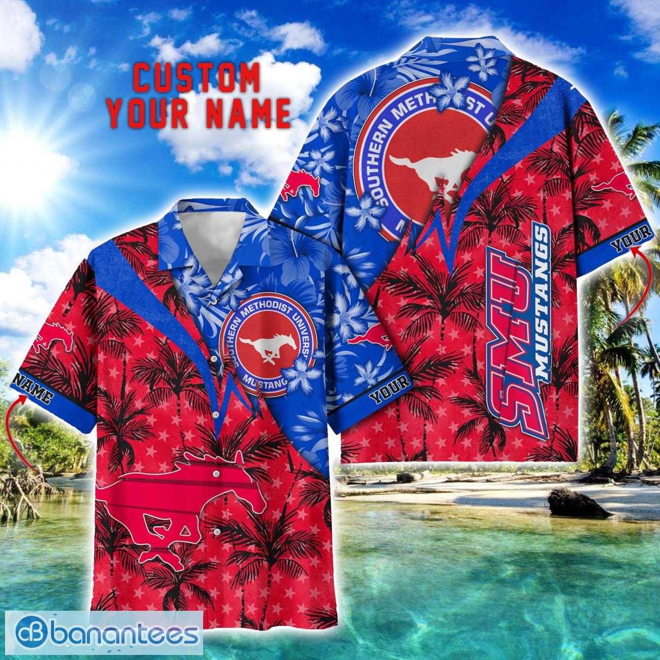smu mustangs hawaii shirt vintage coconut pattern tropical hawaiian football beach shirts custom name image SMU Mustangs Hawaii Shirt Vintage coconut Pattern Tropical Hawaiian Football Beach Shirts Custom Name Product Photo 1